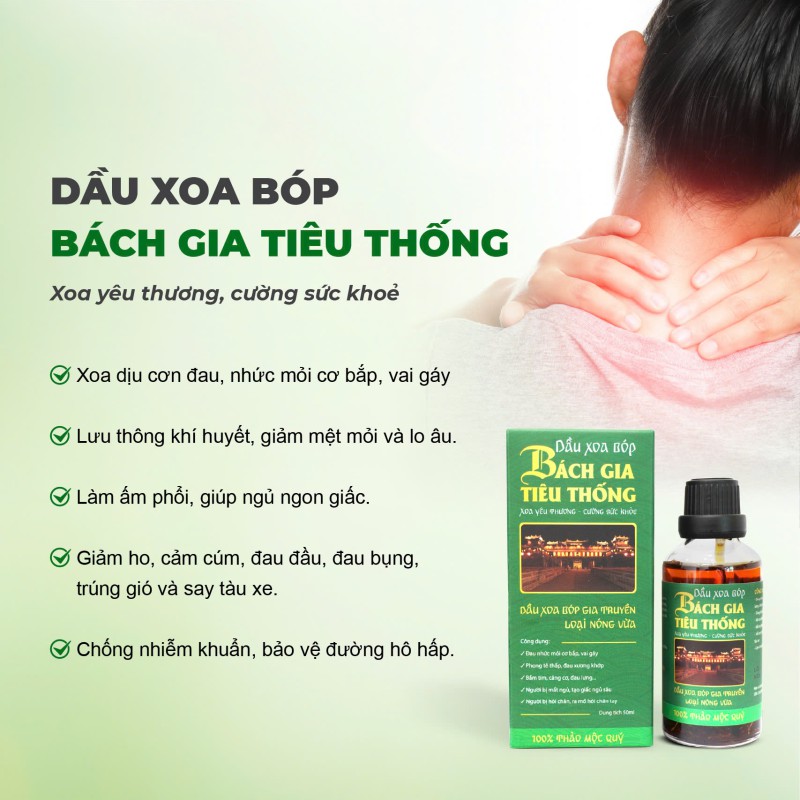 Dầu xoa bóp thảo dược Bách gia tiêu thống Xanh (Tên cũ: Bách linh tiêu thống)